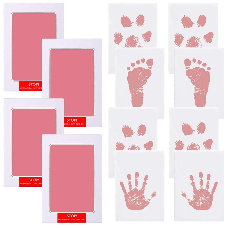 LelonHo Inkless Hand and Footprint Kit Clean Touch Ink Pad for Newborn Baby Pet Paw Print Kit(4 Ink Pads,8 Imprint Cards) (4 Pack Pink) - Image 1